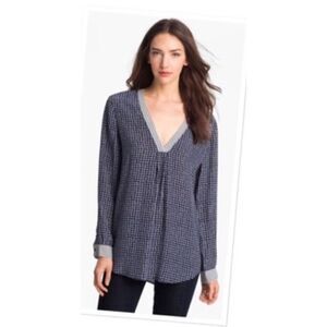 Joie Carven Silk‎ Star Print Blouse Blue White Patriotic Size S MSRP $228